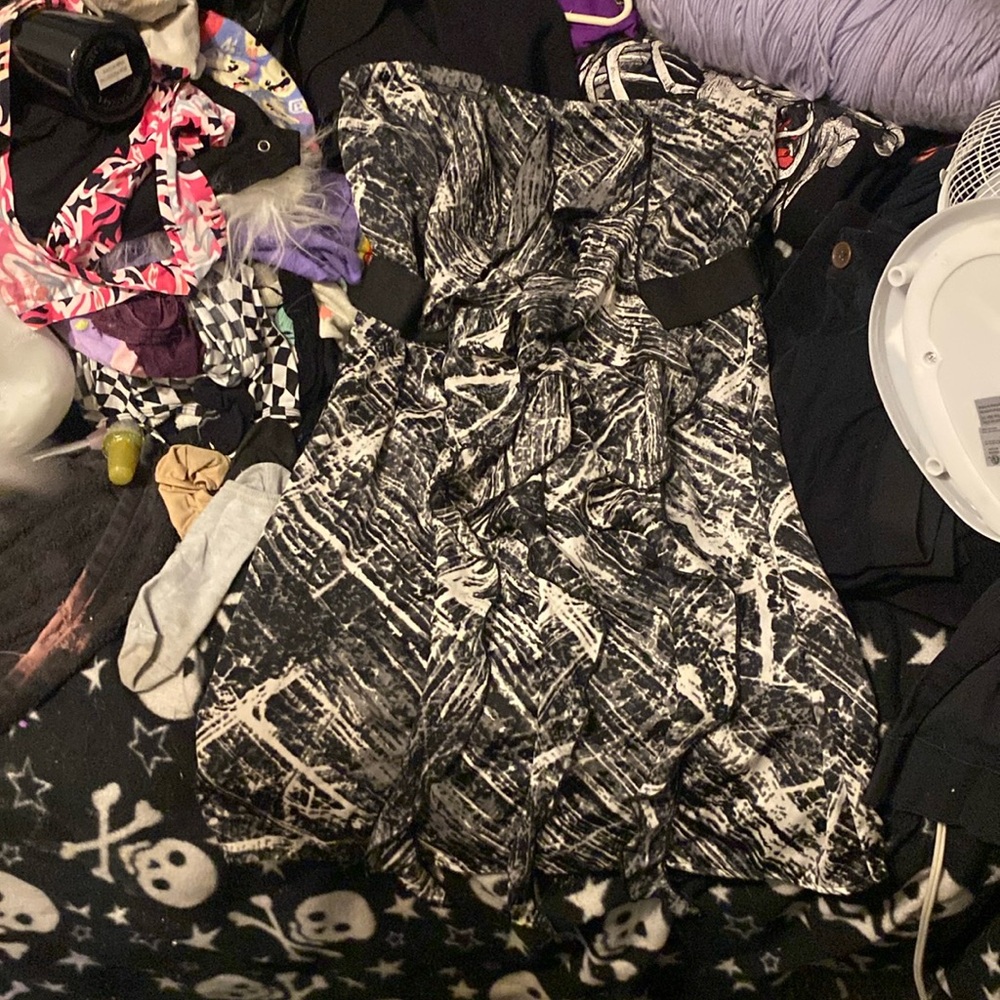 Johnny Martin midi waterfalll dress black and white